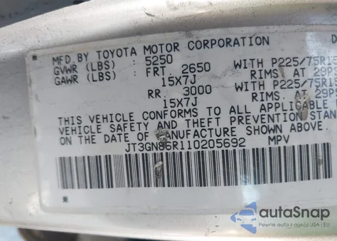 2001 Toyota 4Runner Sr5 V6 z USA, uszkodzony, nr VIN JT3GN86R110205692